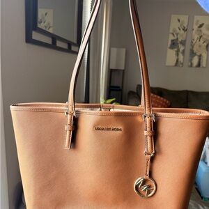 Michael Kors | Brown Saffiano Leather Shoulder Bag with Gold Hardware